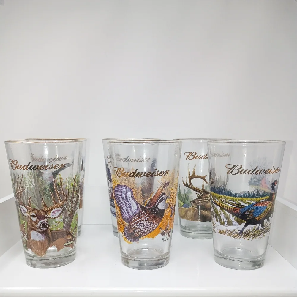 Budweiser Wildlife Collector Pint Glasses Set – Vintage Beer Glasses with Wildli